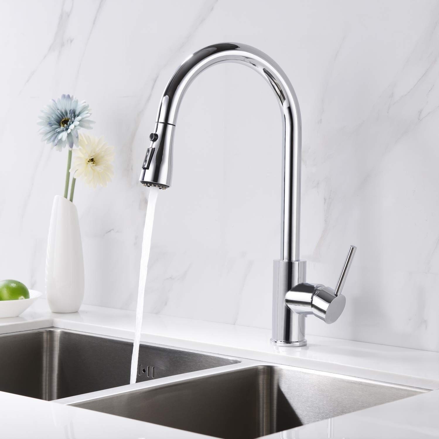 Grifo de Cocina, Grifo Cocina Extraible, Giratorio de 360 Grados Grifos Cocina Extensible de 2 Vías para Ahorro de Agua con Control de Agua Fría y Caliente (Color : Silver)