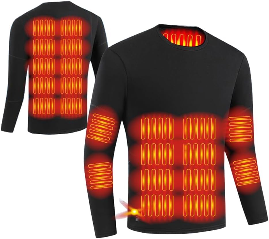Heated Underwear Top Soft Fleece Lined USB Electric Heating Thermal Long Sleeve T Shirts, Unisex