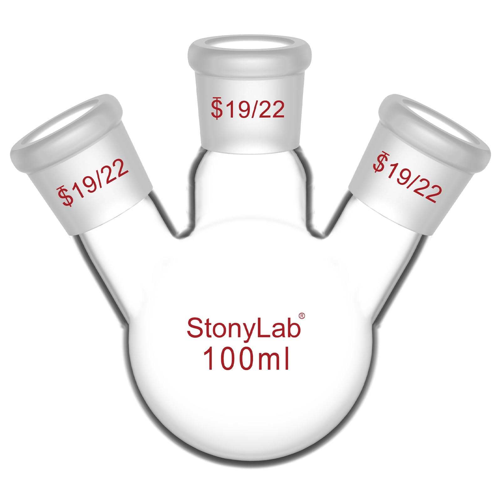 stonylab Borosilicate Glass Heavy Wall 3 Neck Round Bottom Flask RBF, with 19/22 Center and Side Standard Taper Outer Joint, 50 mL — Amazon image 11