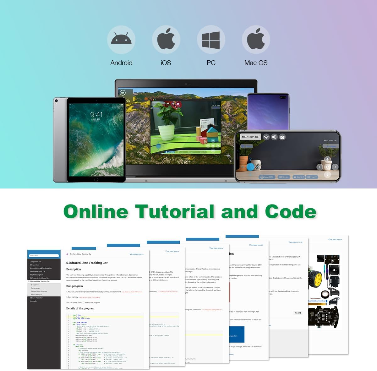 LAFVIN LA058 4WD Smart Robot Car Kit online tutorial and code resources