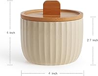 Vista 2 de Recipiente de sal con tapa de bambú, cuencos de cerámica de gran capacidad de 14 onzas, caja de pimienta, recipiente de condimentos de esmalte Crema