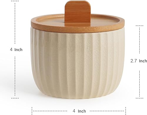 Miniatura 2 de Recipiente de sal con tapa de bambú, cuencos de cerámica de gran capacidad de 14 onzas, caja de pimienta, recipiente de condimentos de esmalte