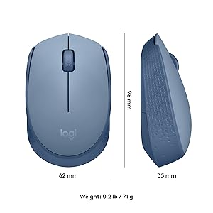 Logitech M170 Wireless Mouse for PC, Mac, Laptop, 2.4 GHz with USB Mini Receiver, Optical Tracking, 12-Months Battery Life, Ambidextrous - Blue Grey