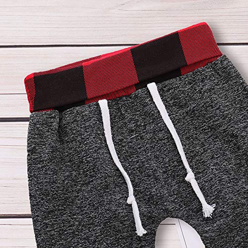Toddler Infant Baby Boys Clothes Plaid Long Sleeve Hoodie Sweatshirt Pants Fall Winter 4Pcs Outfits Set(Gray, 12-18 Months) - Thumbnail 7