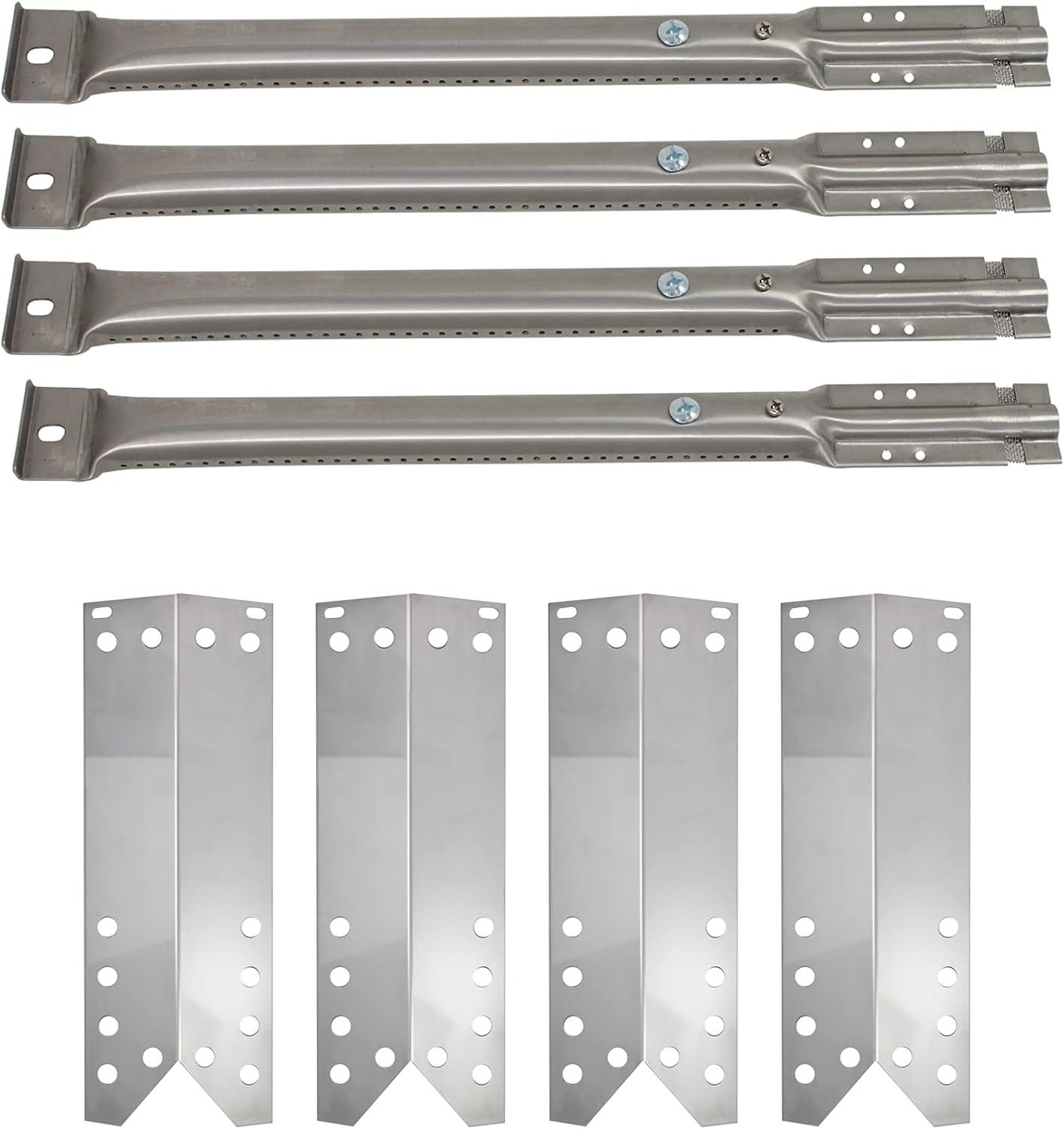 4-Pack BBQ Gas Grill Tube Burner & Heat Shield Plate Tent Replacement Parts for Kenmore 122.16641900 - Compatible Barbeque Stainless Steel Pipe Burners & Flame Tamer, Guard, Deflector, Flavorizer Bar