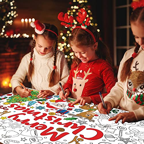 Image of Christmas Coloring Books for Kids Xmas Giant Coloring Poster Holiday Large Coloring Tablecloth Christmas Gift Huge Table Cover for Boys Girls Classroom Home Party Supplies Favor 31.4 x 43.3 Inch