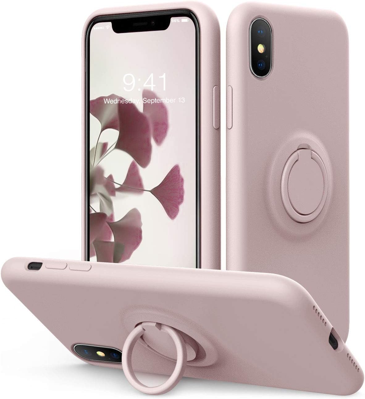 Vooii for iPhone Xs/X Case Kickstand | Baby Grade Liquid Silicone | 10ft Drop Tested Protective, Microfiber Lining Shockproof Full-Body Cover Case for iPhone Xs/X (Sand Pink)