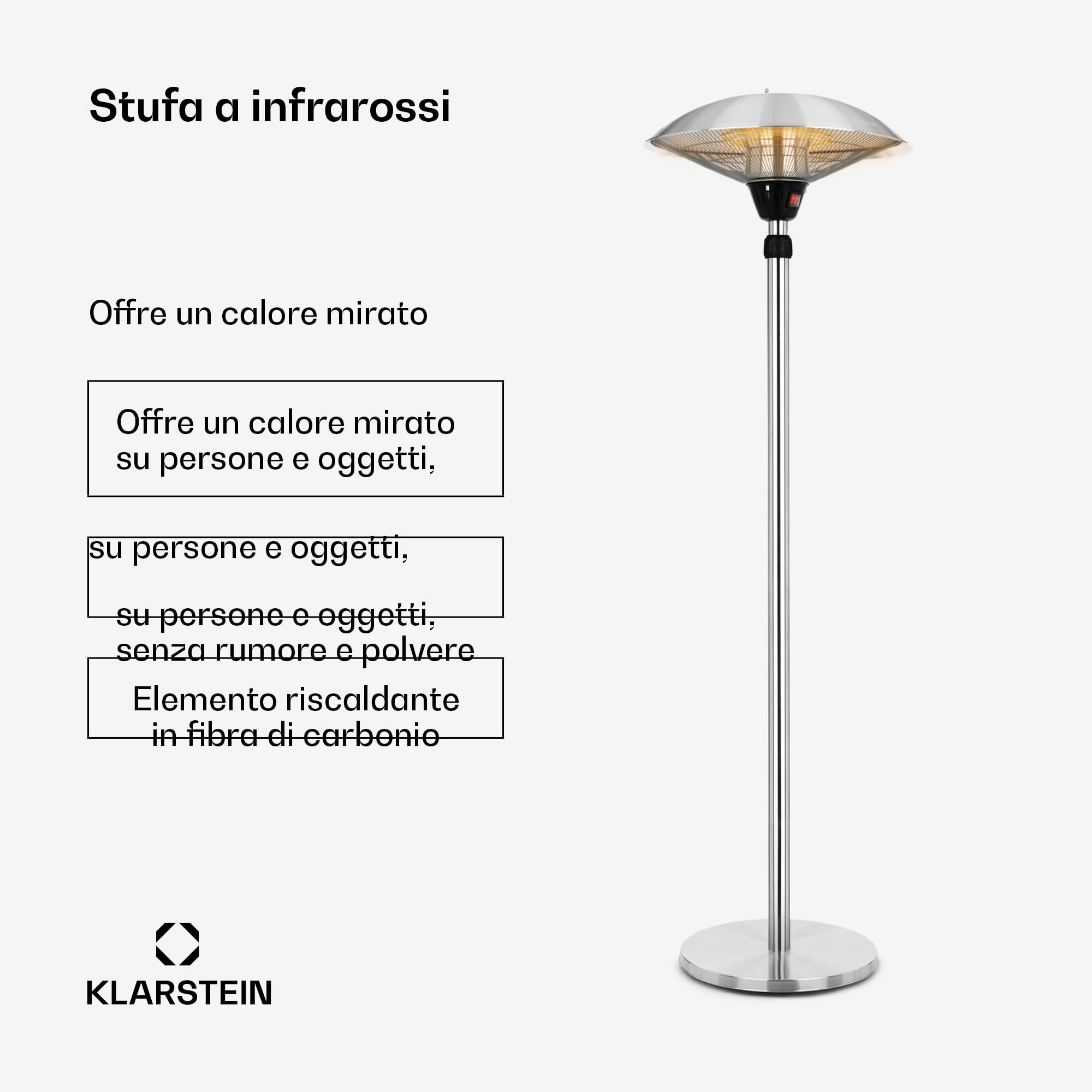 blumfeldt Heat Guard riscaldatore a piantana - Riscaldatore da 900, 1200 e 2100 W in 3 livelli, a infrarossi regolabile in altezza, resistente alle intemperie, base in alluminio, cavo 1,8 m, argento