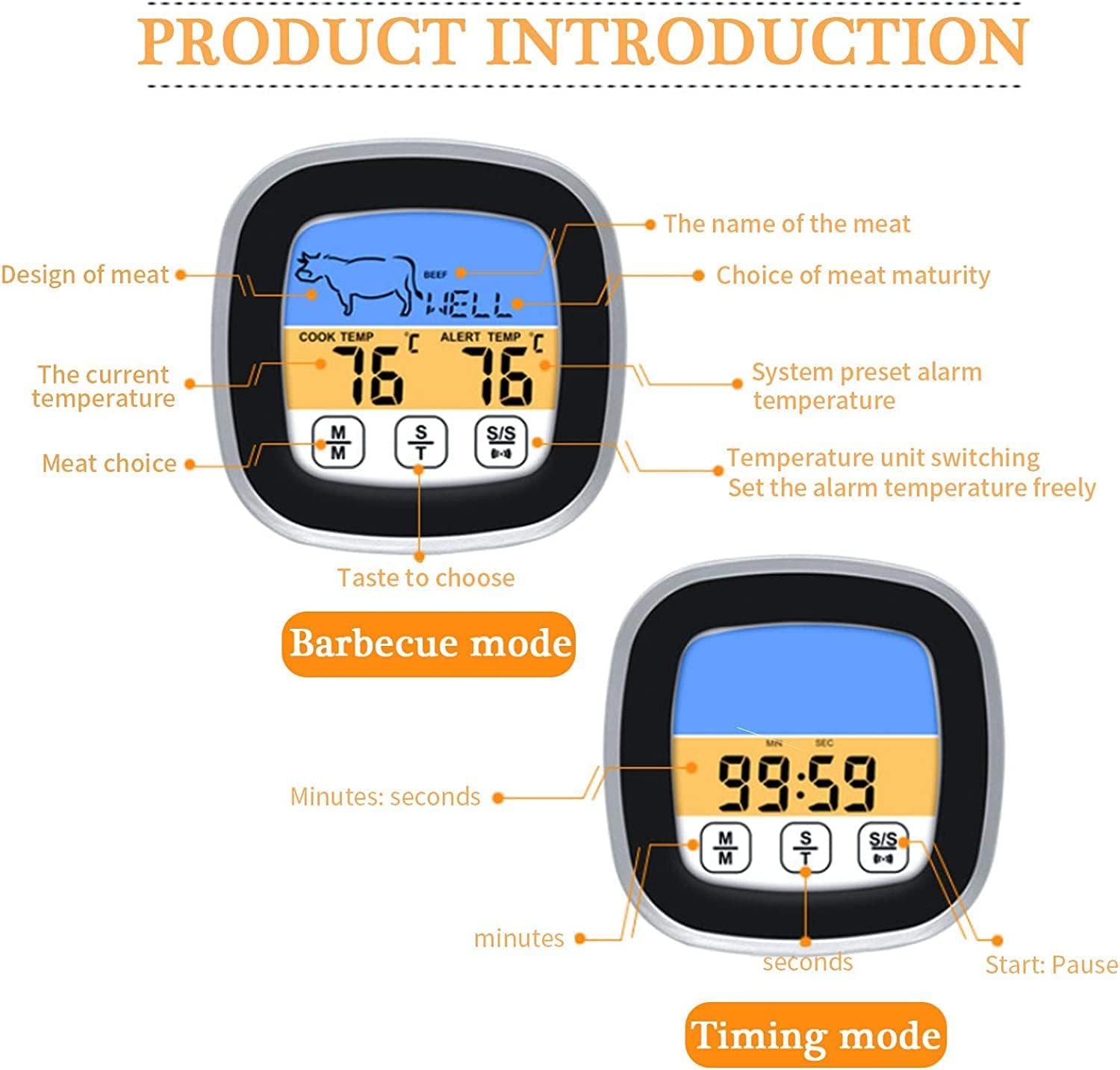 review Digital Meat Thermometer for Oven BBQ Grill Kitchen Food Cooking with 1 Probe