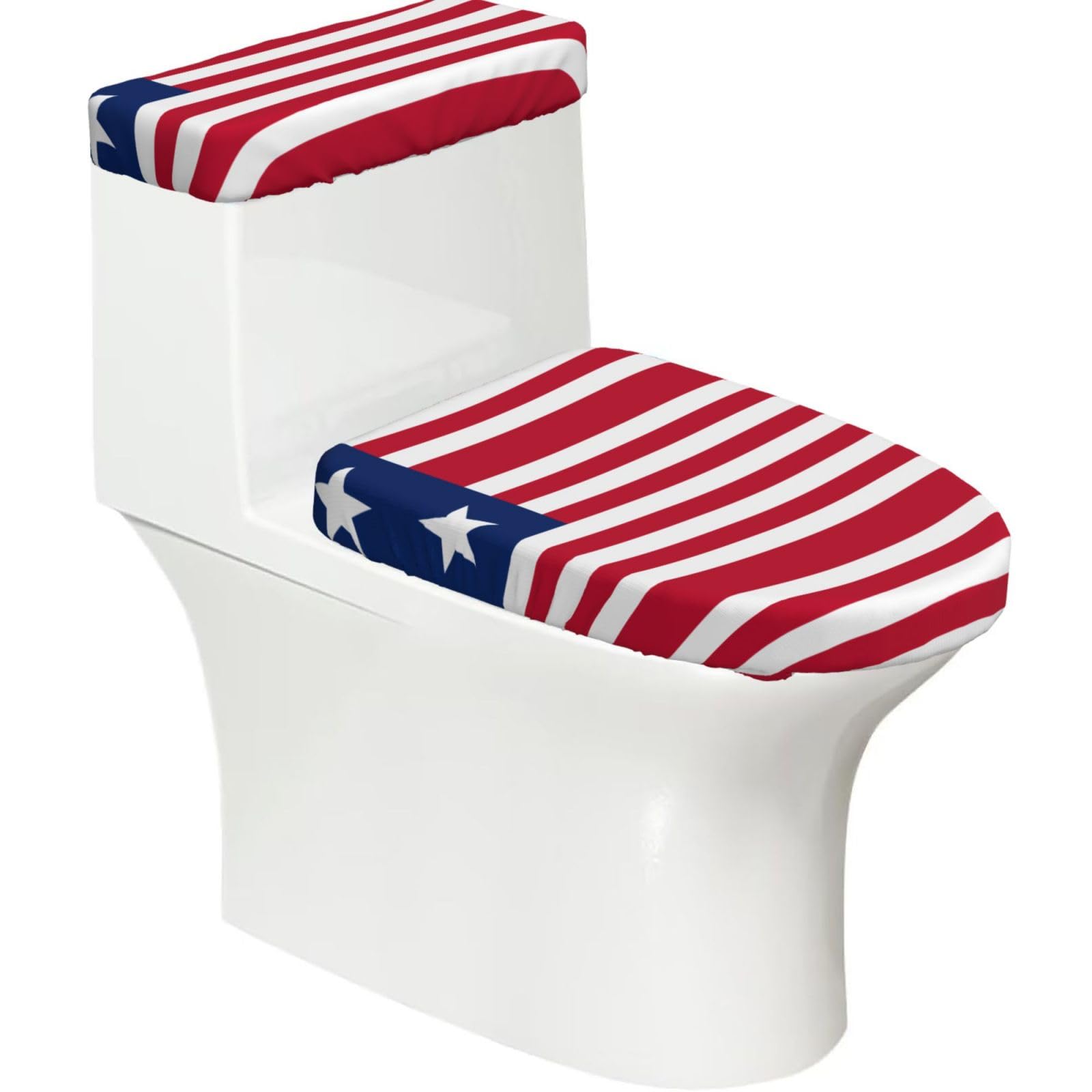 Cntdbu Black Liberian Flag Elastic Toilet Cover Set Of 2-Stretchy Lid And Tank Covers For Bathroom, Soft Washable U Shape Toilet Decor