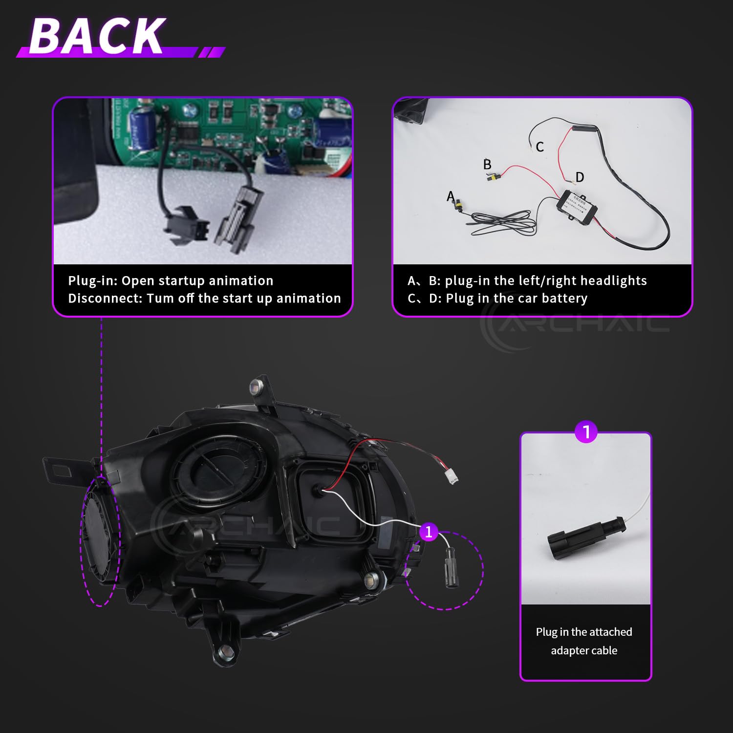 Archaic RGB LED Reflektory kompatybilne z Mini F56 Clubman Cooper F54 F55 F56 F57 F58 F59 JCW 2014-2021, do modeli halogenowych OE z animacją DRL, para