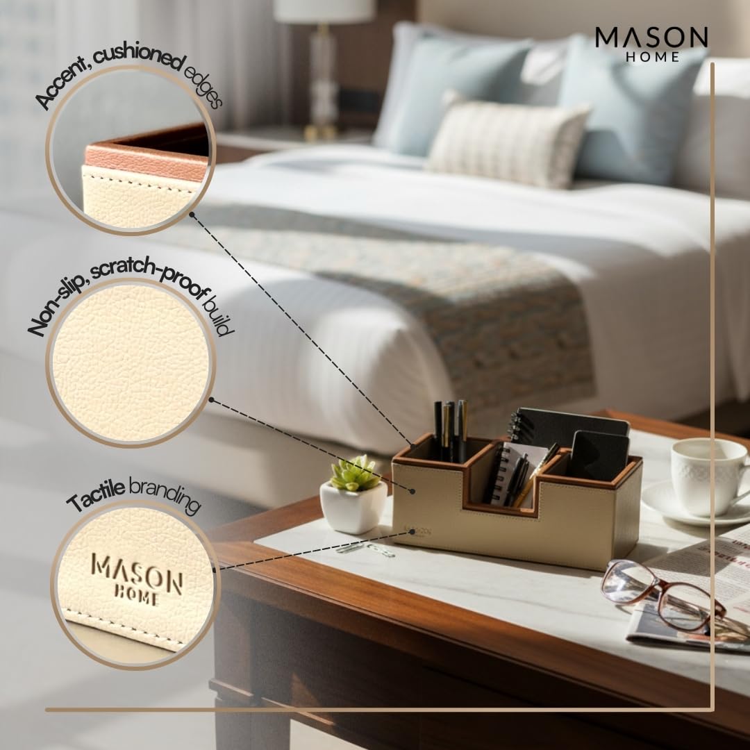 MASON HOME Imperial Napels Vegan Leather Accessories Desk Organiser - 1pc - L 27" x B 10" x H 10" | Home - Office - Table - Desk | Pen - Pencil - Stationery - Accessories | Organizer | Stand | Holder 1