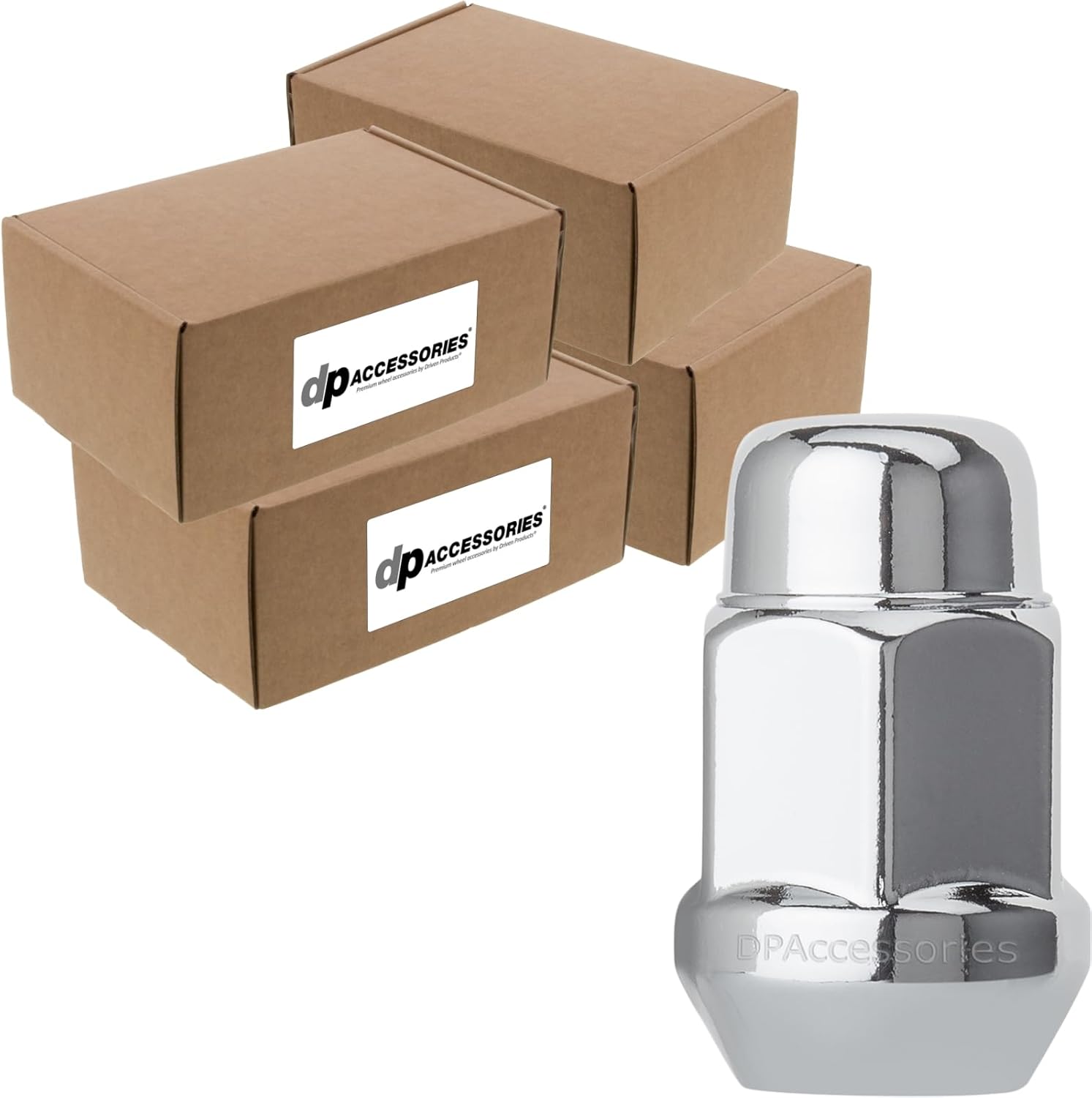 DPAccessories Chrome 1/2-20 Lug Nuts | Closed End Bulge Acorn | 36mm (1.4") Tall | 19mm (3/4") Hex | Bulk Case of 400 | D3112-HT-2305/400