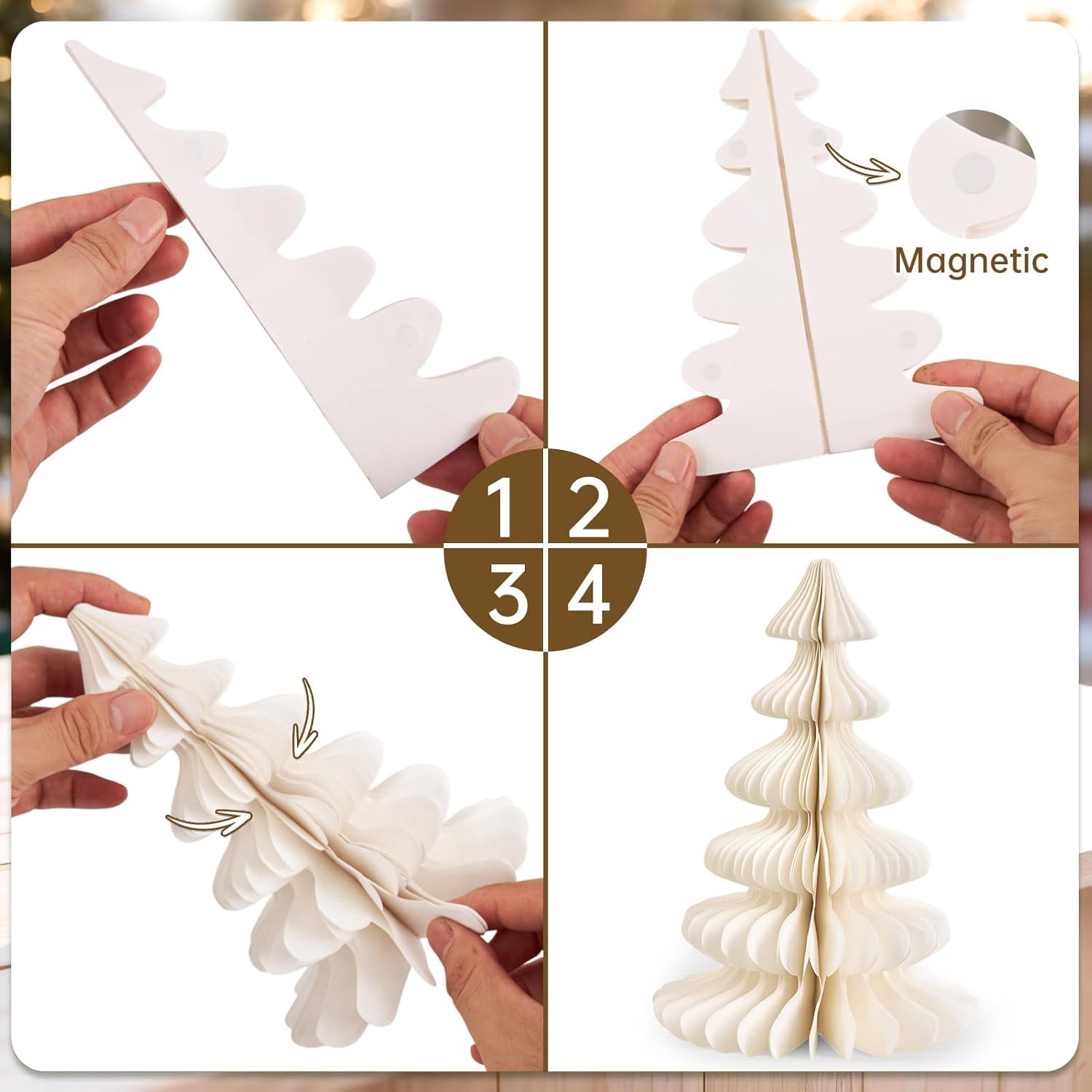 8PCS Paper Christmas Tree, Neutral Christmas Honeycomb Centerpieces, 3D Minimalist Paper Trees Table Decorations for Home Xmas Holiday Party Decor(Gray, Brown, White, Green)