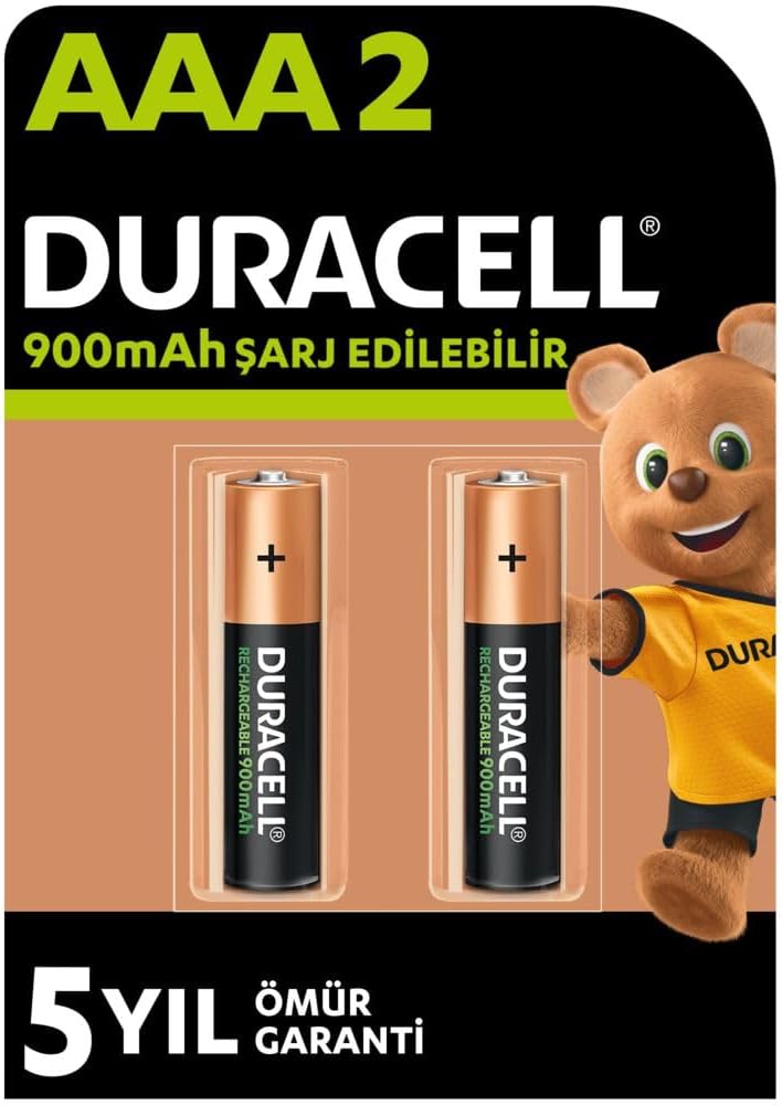 Duracell Şarj Edilebilir AAA İnce Kalem Pil (2li Paket), 900 mAh NiMH, Önceden Sarj Edilmiş, Şarj Edilebilir pilimiz