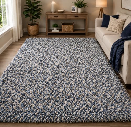 Image of tie die Shaggy Carpet for 2 Inch Thickness Living Room - Soft Fluffy Rug & Non Slip Runner Carpet - Cozy Shaggy Area Rug for Bedroom & Lounge [9x12 Feet Blue]