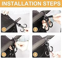 Vista 2 de Conector de cochecito de 3 piezas con 2 ganchos para cochecito, conector para niños pequeños, longitud ajustable de liberación rápida con gancho