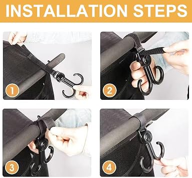 3pcs Stroller Connector with 2pcs Stroller Hook, Connector for Toddlers, Quick Release Adjustable Length with Hook Stroller Connector Set Twins(Black)