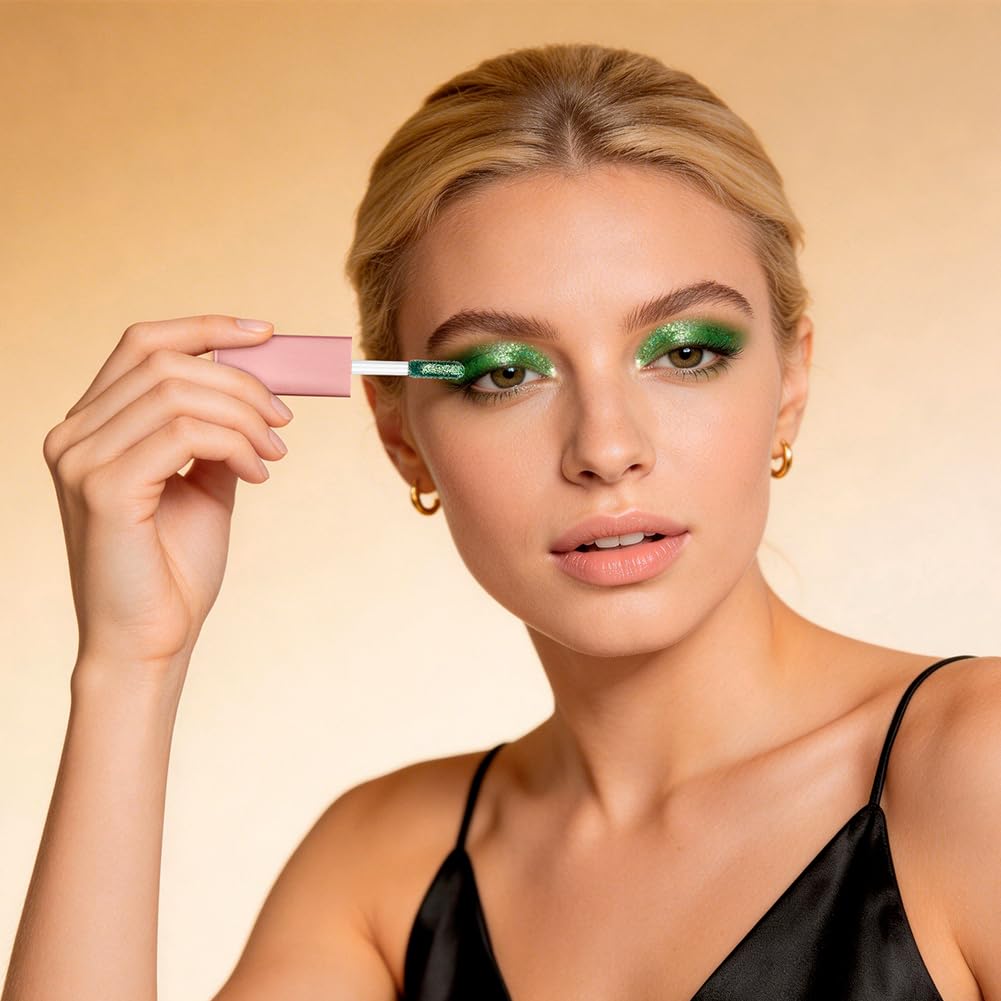 Sombra de Ojos liquida, Sombra de Ojos Liquida Negra, Eyeshadow Perlada Brillante, Somb-ra de Ojo-s Líqui-da Pigmentada Maquillaje, Resistente Agua, para Todos Los Tonos Piel, Negra — view 8