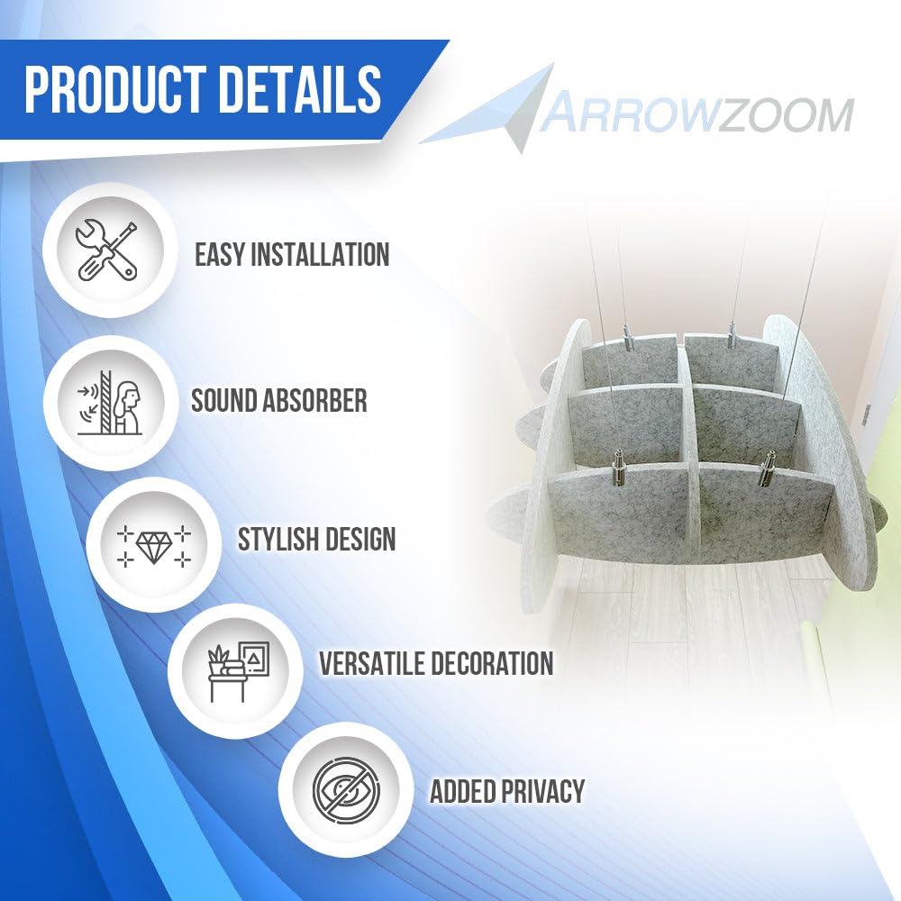 Arrowzoom Paneles Acústicos de Techo Elegantes Absorbedores de Sonido Baldosas Colgantes Aislantes para Oficina, Cine en Casa, Estudio de Grabación 100 cm (39") Azul Grisáceo - KK1463
