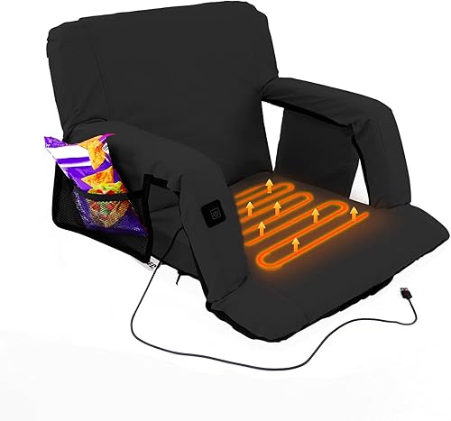 Miniatura 8 de Xspec Asiento de estadio reclinable grande y ancho con reposabrazos, batería no incluida, silla plegable con soporte trasero y bolsillos, asiento