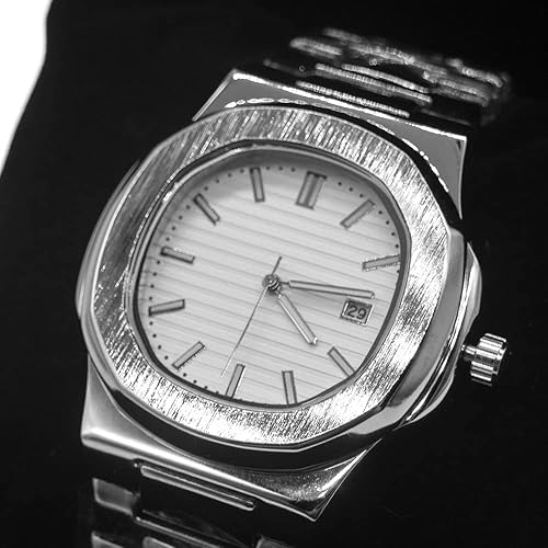 Miniatura 5 de BARAMON Nautilus - Relojes de pulsera para hombre, acero inoxidable, movimiento de cuarzo, fecha, lujo, estilo diamante, manos luminosas, relojes de