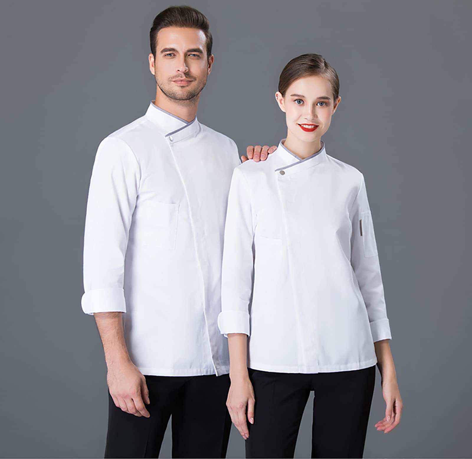 Giacca da Cuoco, Cappotto da Cuoco a Maniche Lunghe Unisex Hotel/Cucina Divisa da Cuoco Traspirante Divisa da Cuoco Professionale Elasticizzata con Abbottonatura con Bottone a Pressione,Bianca,XXL