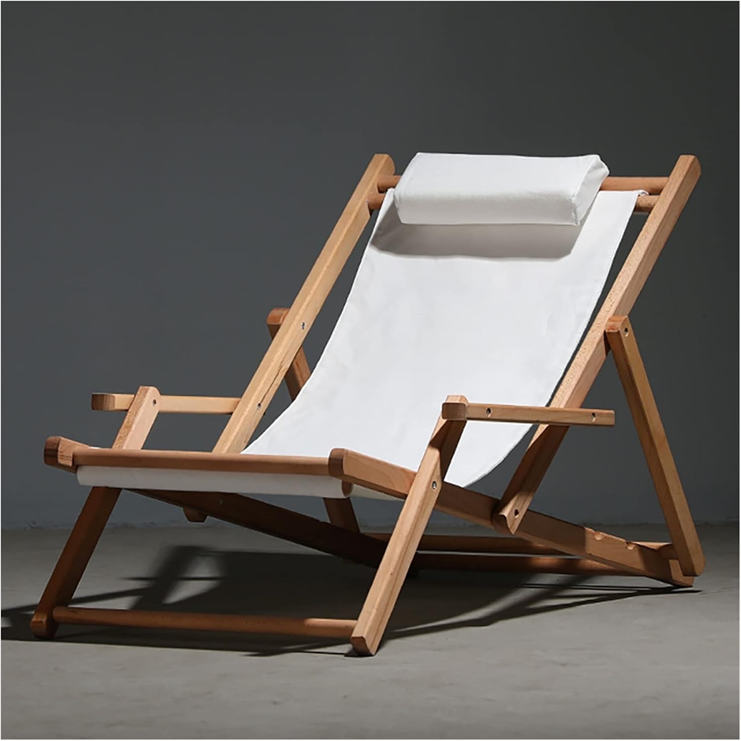 Wood Sling Chair Portable Beach Chair,Foldable Chair Adjustable Heigh Outdoor Reclining,Portable Beach Lounge Chair,Handcrafted Foldable Bamboo Outdoor Sling Chair with Canvas