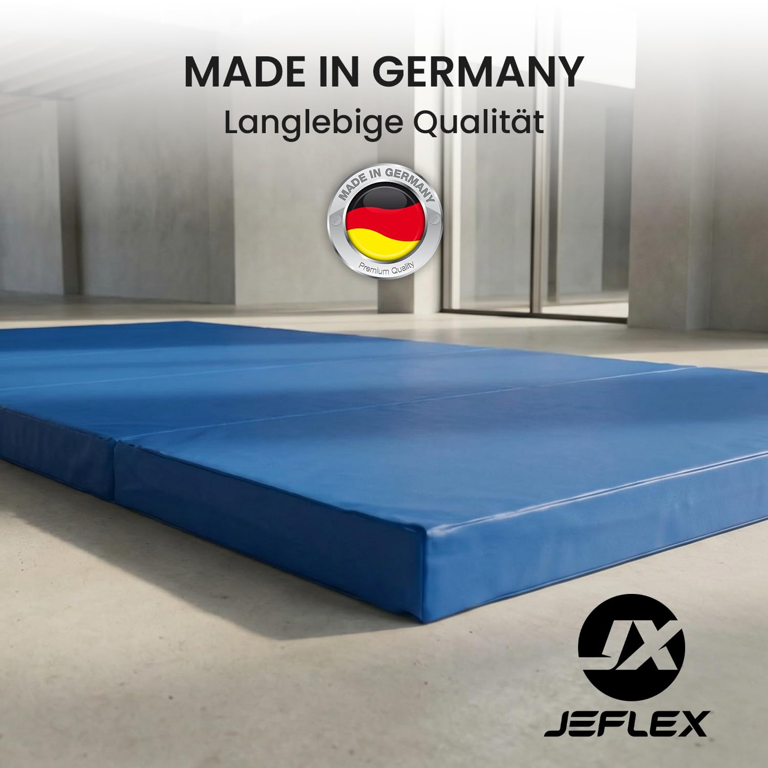 Jeflex - klappbare Weichbodenmatte & Turnmatte 210 x 100 x 8 cm MADE IN GERMANY/Gymnastikmatte tragbar/platzsparende Fitnessmatte & Yogamatte/Spielmatte für Kinderzimmer