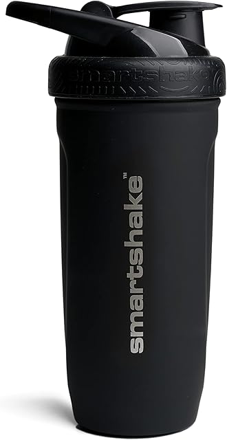 SmartShake Metal Protein Shaker Bottle  Reforce Stainless Steel Cup 900ml Protein Shake Bottles Smart Mixer Shaker Cups for Protein Shakes, Black