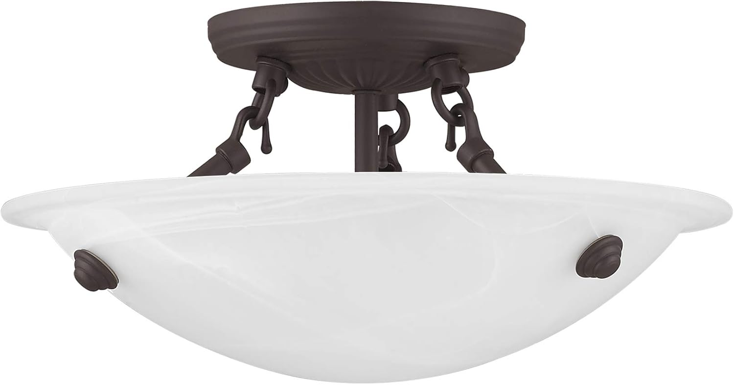 Bronze and Alabaster Glass Semi Flush Mount Light