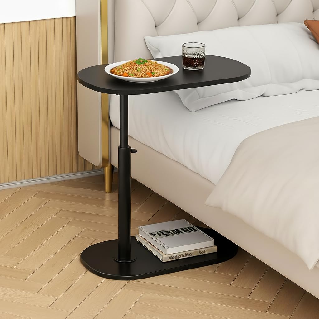 MTANK Height Adjustable End Table for Bed| Sofa Side Table| Rolling C Table for Couch/Bed| 360 Degree Moving Table with Metal Finish|