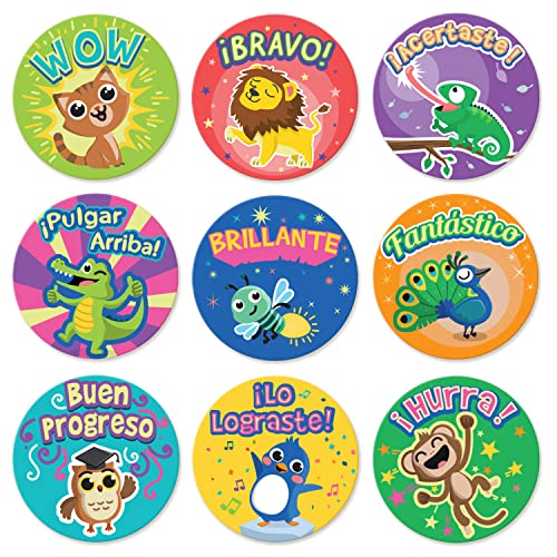 Sweetzer&Orange Spanish Stickers, 1008 Pegatinas, 9 Assorted Designs,1 Inch | For Teachers and Parents, School, de Recompensa para Ninos, Inspirational Uplifting Labels, Reward Sticker and Class Supply