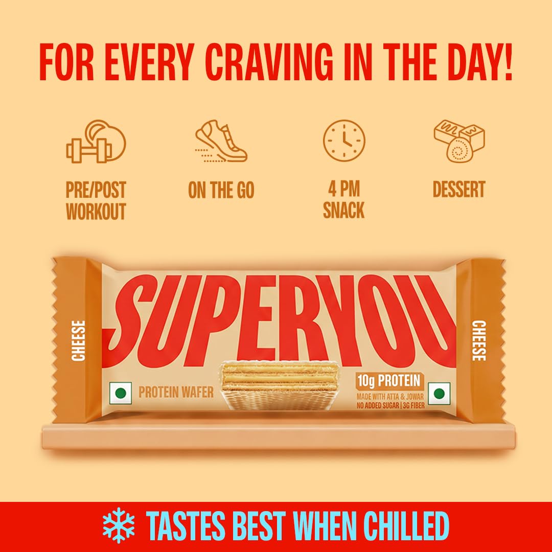 SuperYou Cheese Protein Wafer Bars (Pack of 10)|10g Protein, 3g Fiber, No Added Sugar|Yeast Fermented Protein|Energy Bars|Crunchy Wafer Bar|100% Vegetarian|No Palm Oil|400g 4