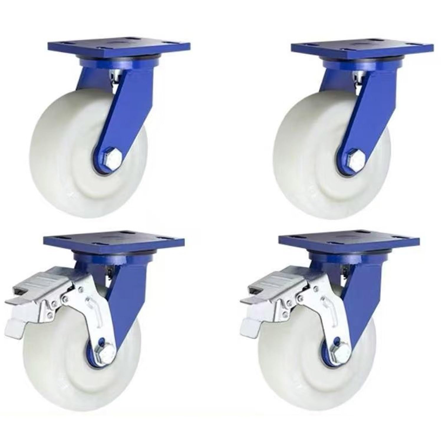 Set di 4 ruote girevoli industriali resistenti (2 girevoli + 2 freni) 150 mm, capacità 3600 kg, silenziose, doppia piastra di bloccaggio in nylon, perfette per carrelli e attrezzature pesanti