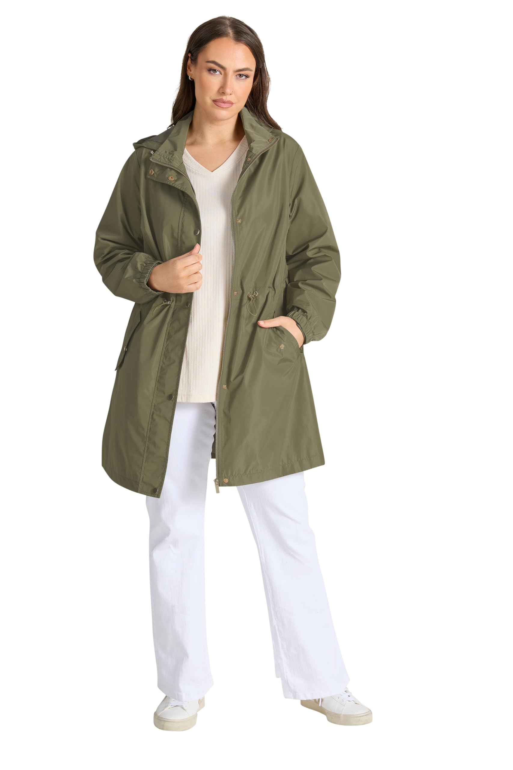 Evans Women's Khaki Curve Green Lightweight Rain Jacket - Plus Size Curve