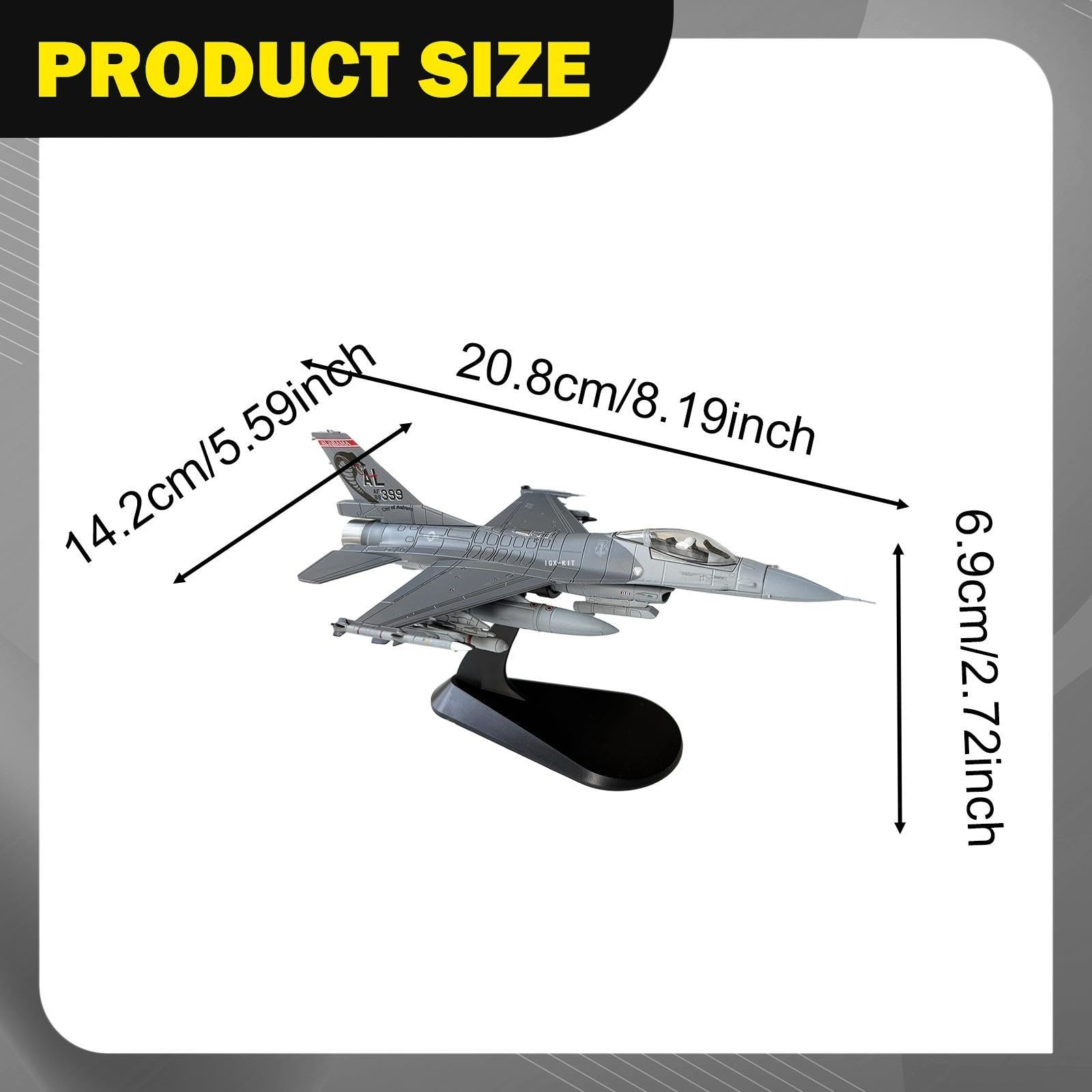 Modellino Aereo F-16C in Scala 1/72, Giocattolo per Bambini, Modello da Caccia Realistico in Lega e PP per Collezione