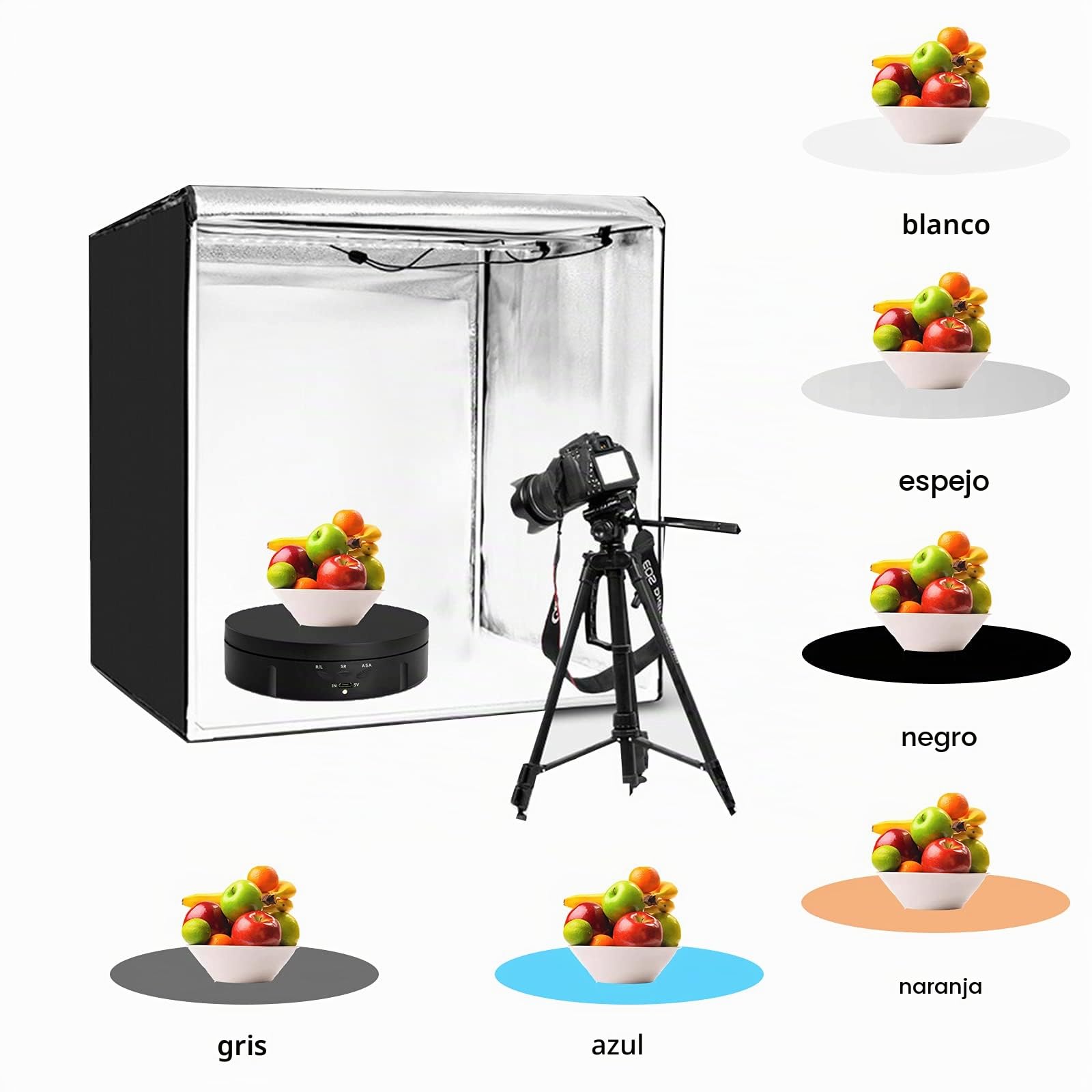 Bandeja giratoria eléctrica para fotografía, soporte giratorio motorizado de 360 grados, carga de 10 kg, para video en vivo con 5 fondos para mostrar joyas, relojes, wy23-12.25-2