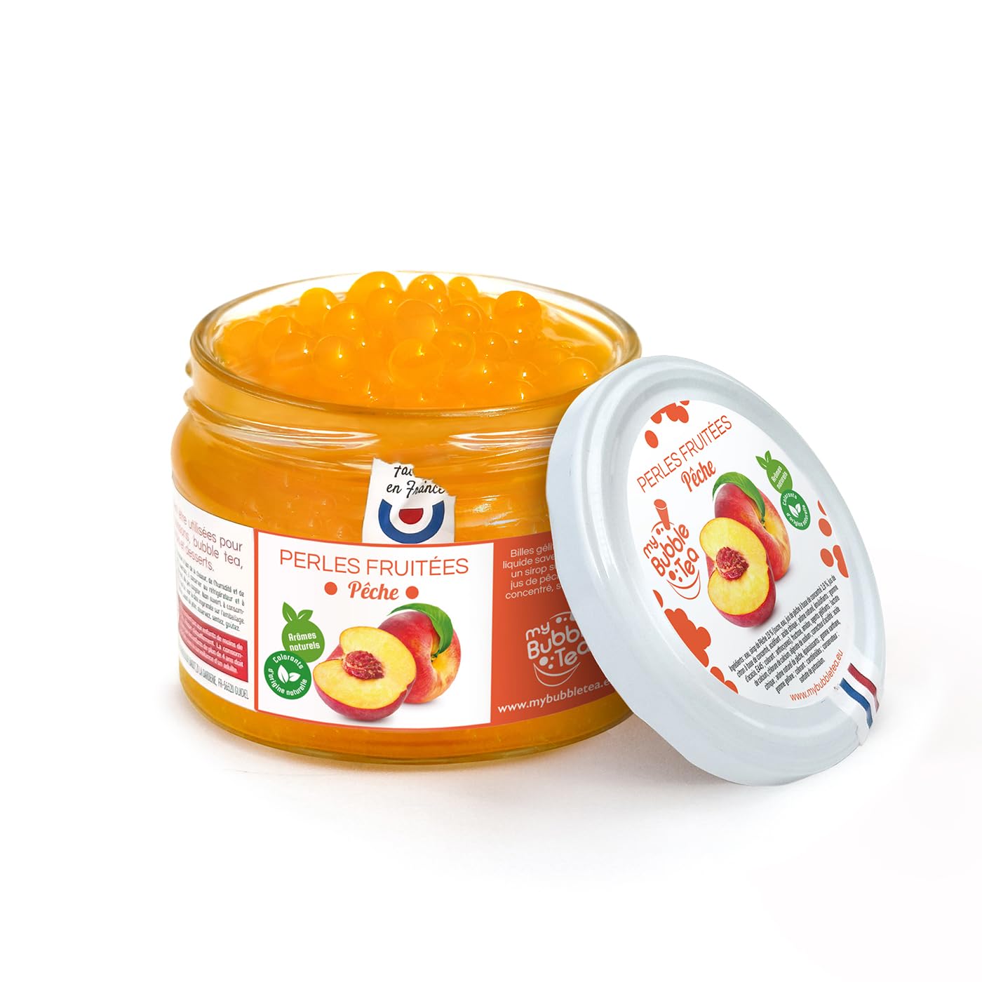 Bubble Tea Maison – Duo Perles Fruitées Pêche & Framboise – Made in France – Vegan – Sans Colorant – 2 Pailles Réutilisables Rainbow - 12 boissons