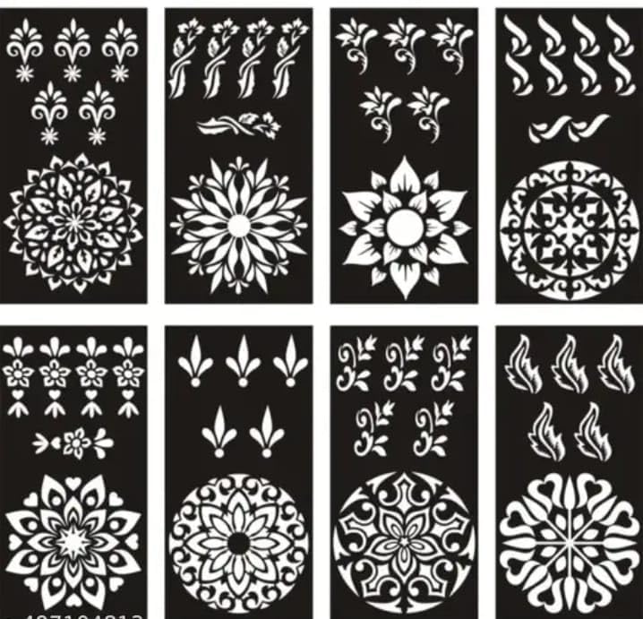 Heena Mehandi Tattoo Stencil Set by Akkad – Temporary Henna Art Designs for Hand, Finger, Body & Face – Simple Tattoo Stickers for Women, Girls, and Kids – Ideal for Festivals and Functions SKU-22