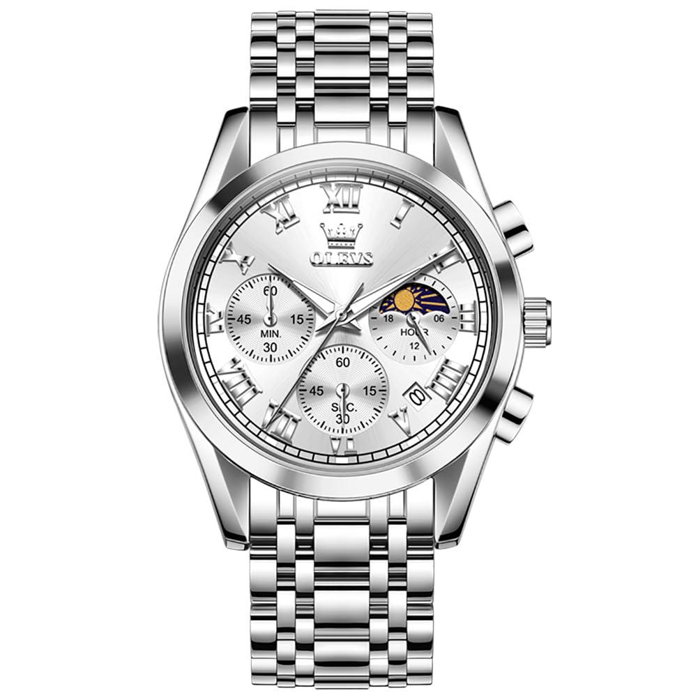 OLEVS Uhr Herren Luxus Gold Silberne Edelstahl Analog Quarz