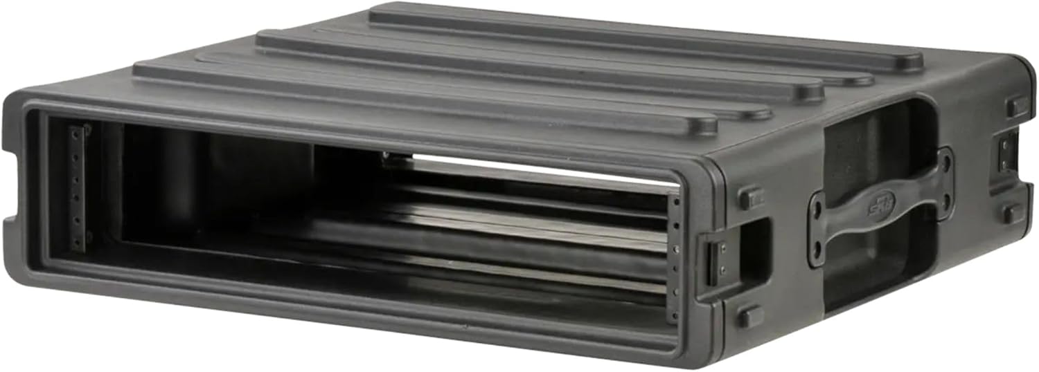 SKB 2U Roto Rack Case - Durable Polyethylene Gear Protector, Stackable, Waterproof with Twist Latches & Rubber Feet for Musicians, Black
