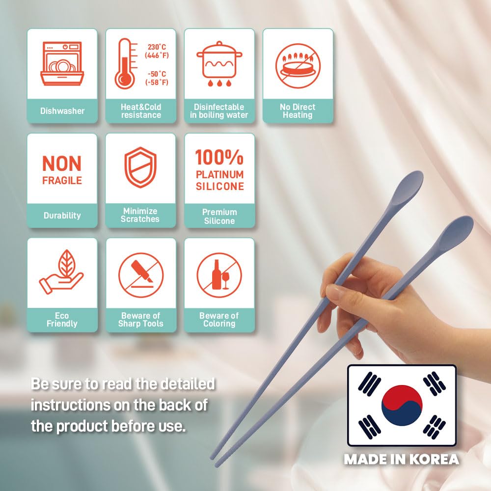 Long Silicone Cooking Chopsticks with Spoon 12 Inch, Blue 2 Pairs — Amazon image 5