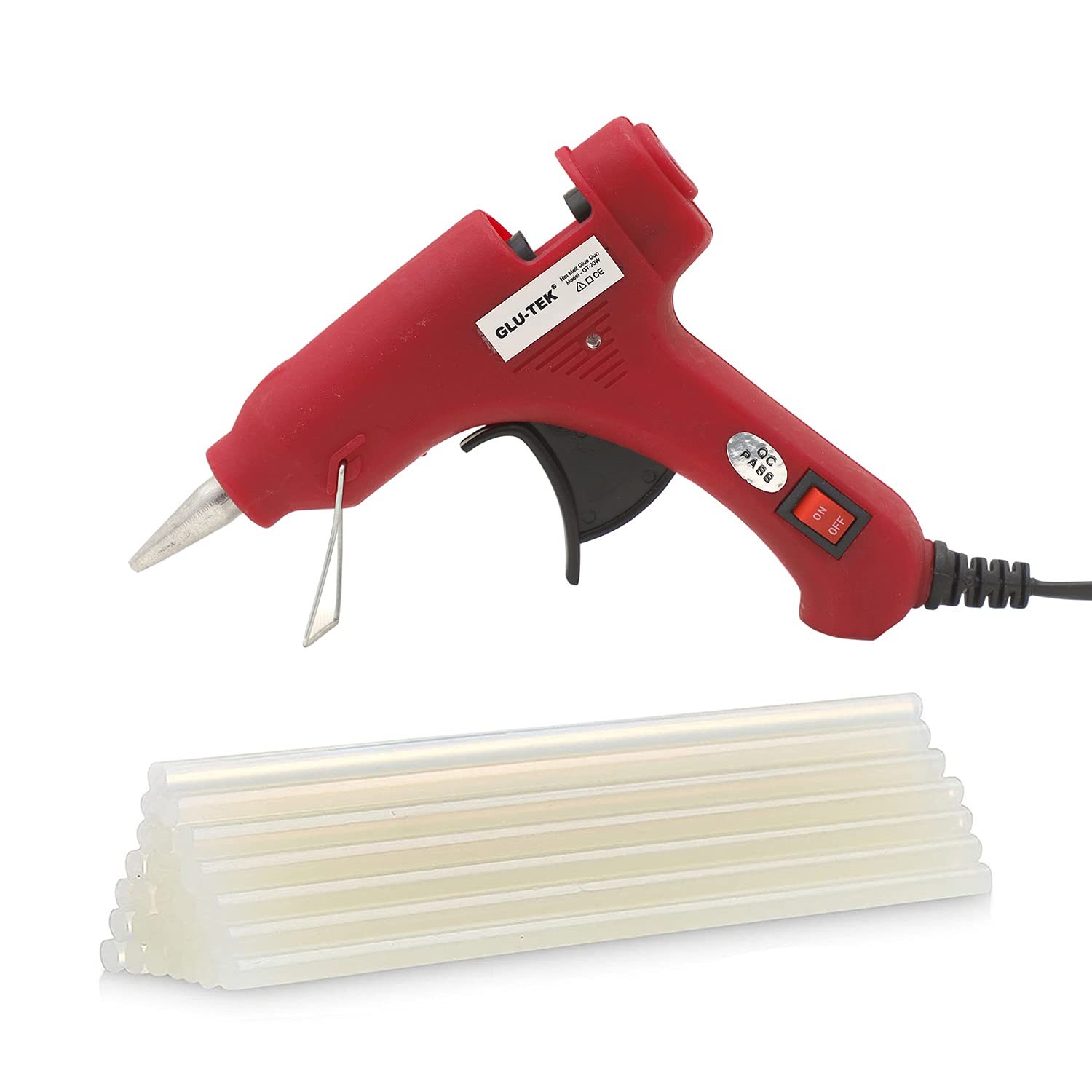 GLU-TEK® Mini Red 20W HOT MELT Glue Gun with 15 Transparent Glue Sticks 7MM