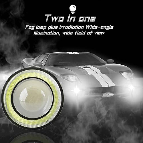 Miniatura 5 de KaiDengZhe 2 piezas de faros antiniebla súper brillantes de 7,6 cm, proyector universal LED, 12 V, 30 W, luz blanca COB, halo, anillos de ojos de