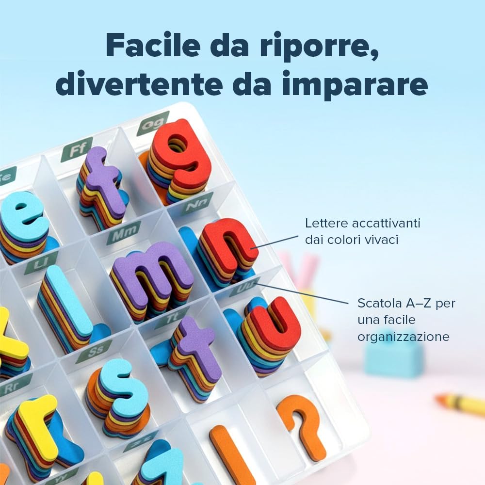 Smart Panda Set Completo di Magneti per Il Frigo con 182 Lettere e 81 Numeri e Simboli Magnetici per Bambini- Include 2 Contenitori, Lavagna Magnetica, Penne e Gomma