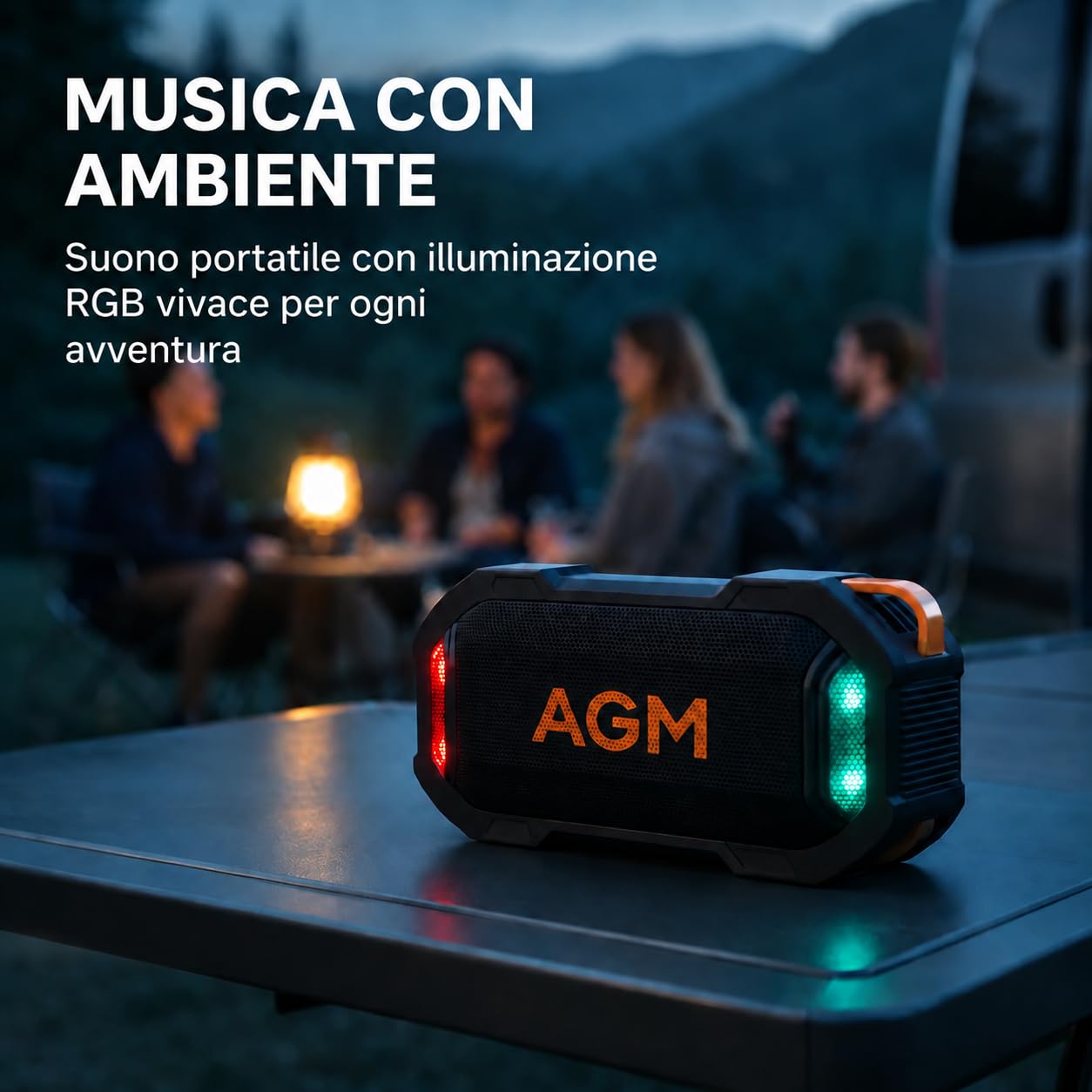 AGM Magrock Cassa Bluetooth Portatile Con Magnetico,IP67 Impermeabile | Potente Altoparlante Doppio Basso Driver,8.5 Ore di Autonomia,TWS Accoppiamento,RGB,Ideale Attività All'aperto/Feste/Viaggi