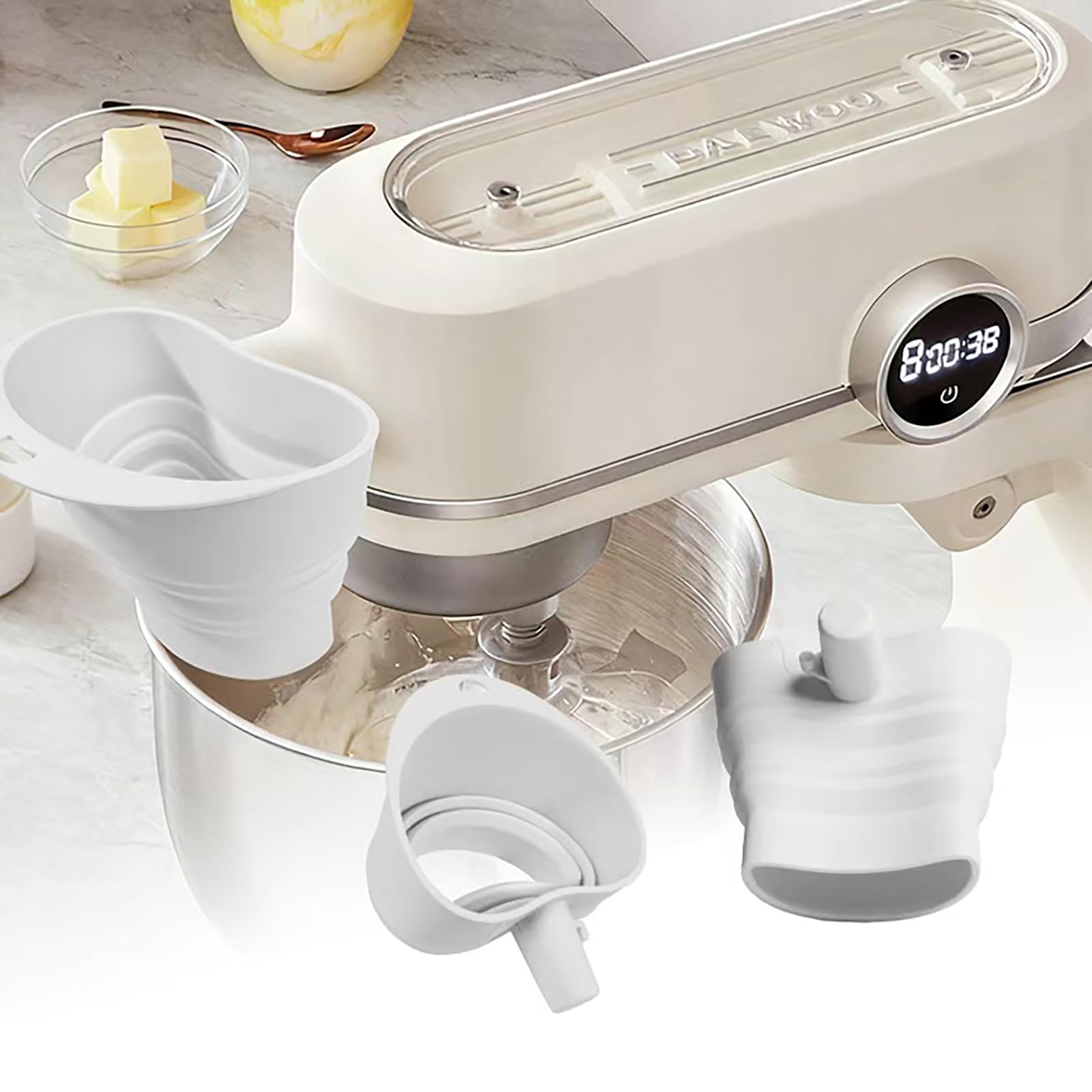 Flour Funnel for Kitchen Aid Mixer, Durable Anti-Splash Mixer Flour Funnel for Tilt-Head 4.5–5 Qt (KSM150), Easy Pour No-Mess Attachment, Dishwasher-Safe Baking Tool (White)