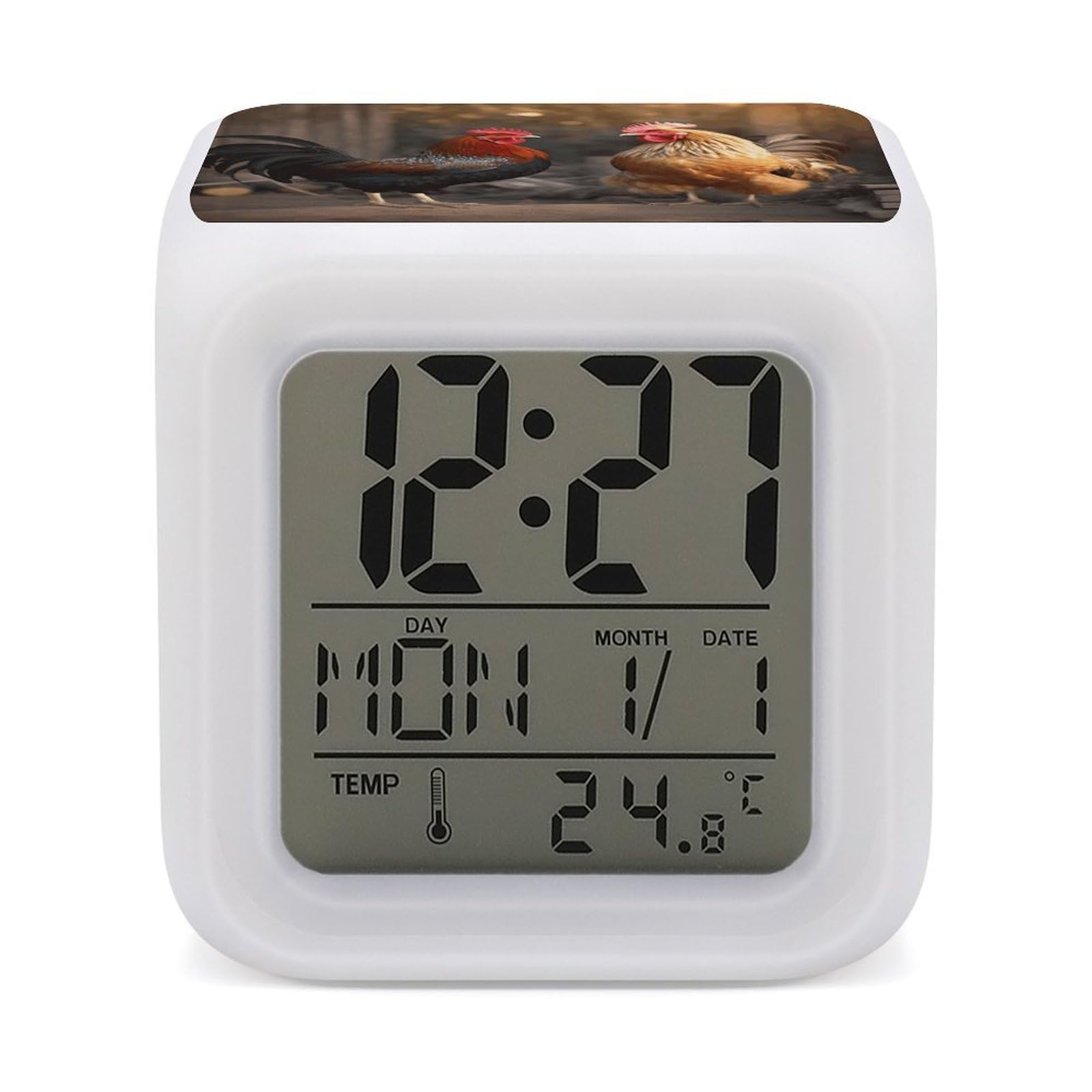 VstaDank Rooster and Chicken Alarm Clocks with 7 Color Changing Night Light Exquisite Bedroom Digital Clocks with LED Temperature Display Desk Clock Ok to Wake Clocks for Heavy Sleeper