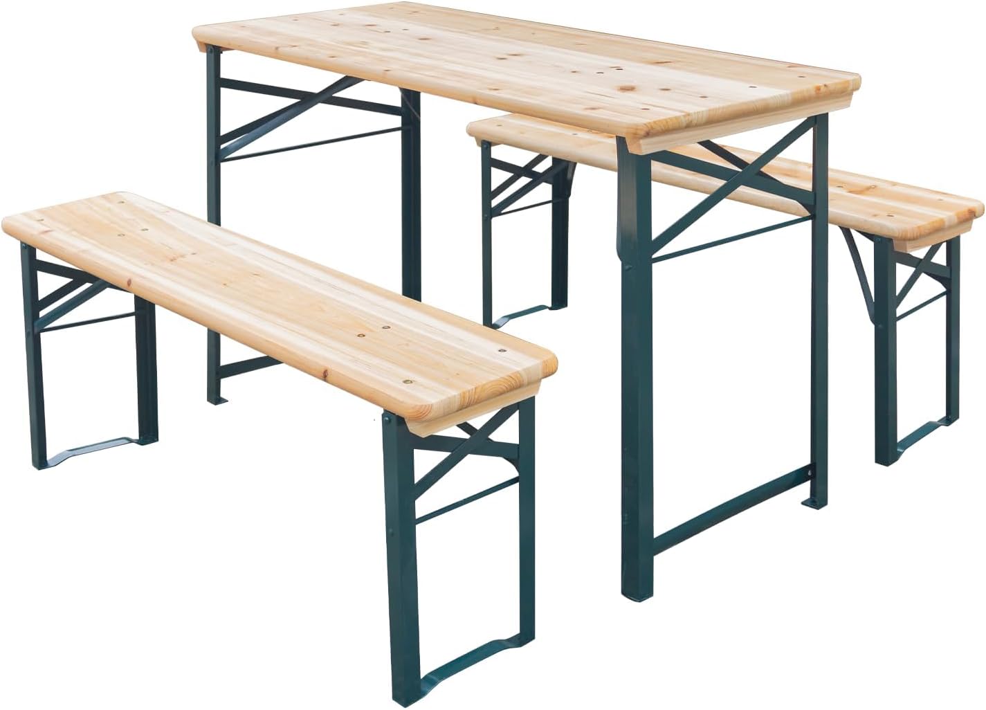 MELLCOM Folding Picnic Table Set with 2 Benches, 4Ft Portable Camping Table and Benches with Sturdy Steel Frame for Yard, Lawn and Party